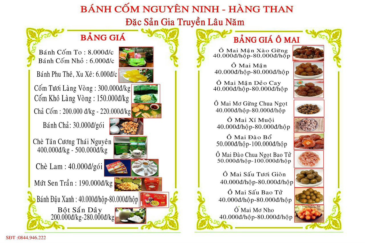 Bảng giá cốm Nguyên Ninh